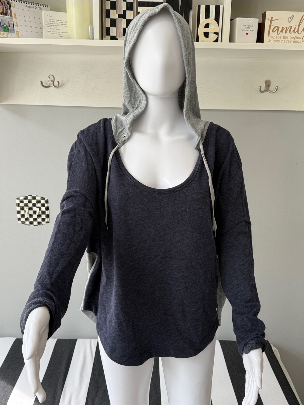 Vintage Victoria's Secret Scoop Neck Navy Light Gray Loose Fit Hoodie Sweatshirt